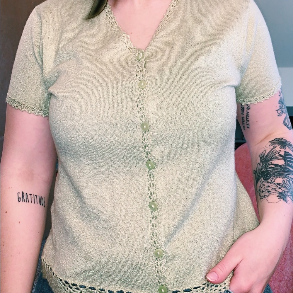 sage green cardigan